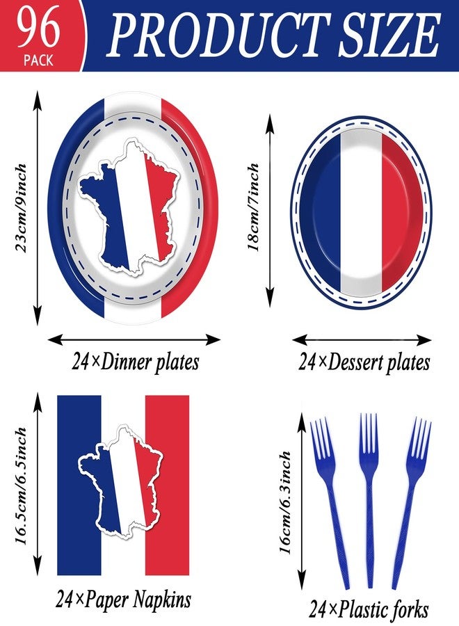 gisgfim 96Pcs France French Flag Party Supplies Paper Plates Napkins France Flag Party Tableware Set National Theme Party Decorations Favors for French Family Gathering Birthday Dining Serves 24 - Image 2